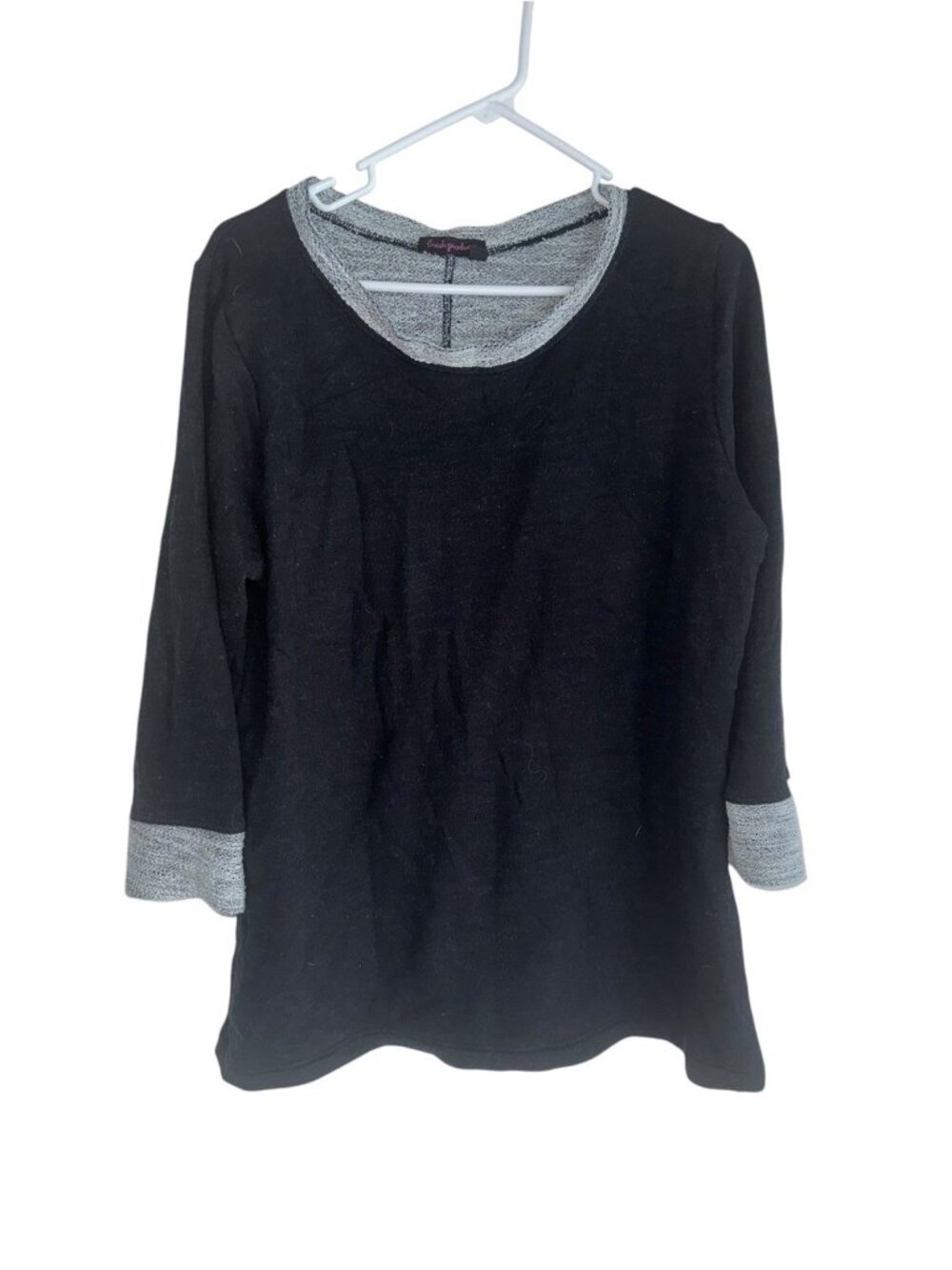 Fresh Produce Womens French Terry 3/4 Sleeve Sweatshirt Sz M Black Gray Lounge